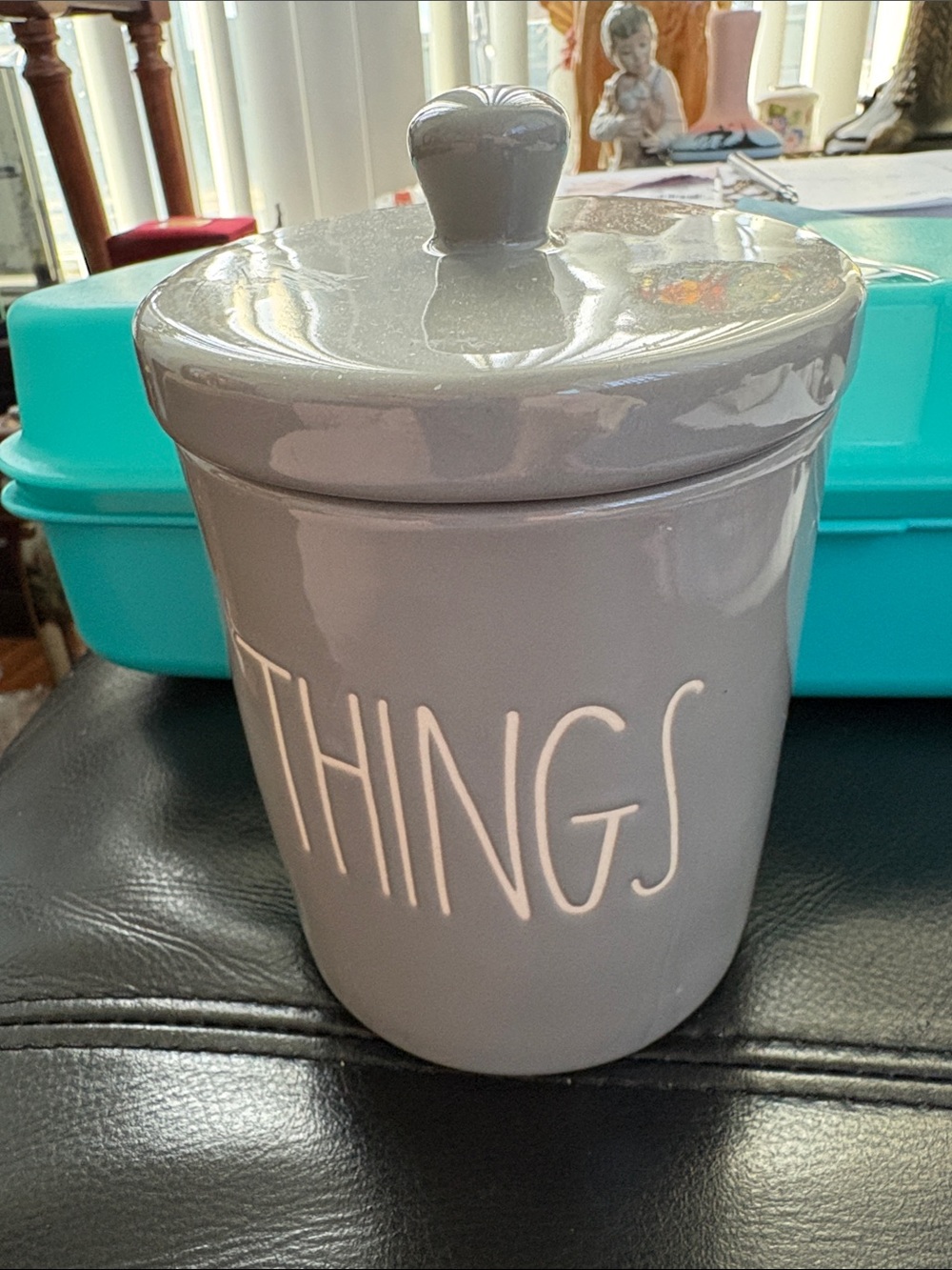 Rae Dunn Gray 'Things' Ceramic Storage Jar with Lid